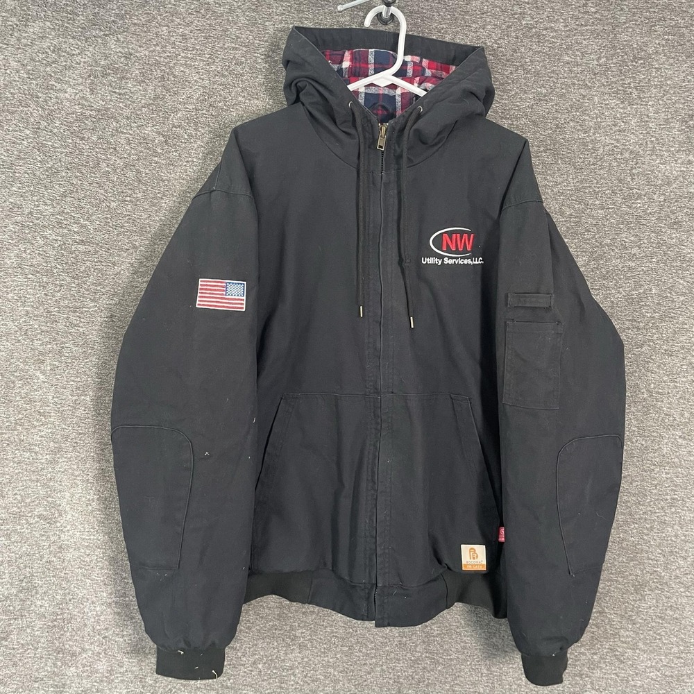 BOCOMAL FR Duck Jacket Mens XLT Black Hooded Quilt Lined Workwear FRC3004